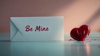 White envelope with romantic message and red heart decoration on soft pastel background, love letter concept for Valentine's Day celebration or wedding proposal.