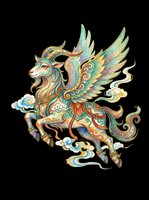 Ornate winged goat with decorative patterns and flowing mane, isolated on transparent background. Ready for t-shirts, stickers, clipart, sublimation, and print-on-demand designs.