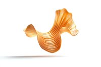 Abstract flowing golden ribbon shape with curved lines and metallic sheen floating against white background, creating dynamic movement and elegance.