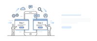 Mobile app development process with step-by-step workflow interface design showing developers creating user-friendly applications for business solutions.