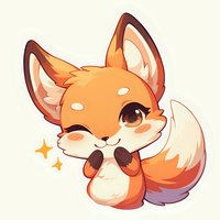 Adorable kawaii fox character with bow tie and sparkles on cream background, cartoon style illustration for children's designs and merchandise.