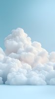 Fluffy white cumulus clouds against serene light blue sky background, creating dreamy atmospheric scene with soft lighting and ethereal mood.