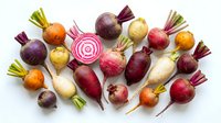 Fresh colorful beets collection with sliced beetroot showing rings pattern isolated on white background for healthy cooking and organic food design.