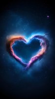 Cosmic heart-shaped nebula glowing with vibrant blue, pink and purple colors against dark starry space background, creating romantic celestial formation.