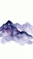 Watercolor mountain landscape with deep indigo and lavender peaks against cream background, suitable for nature art, meditation designs, and wellness projects.