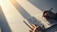 Hand sketching architectural floor plan with pencil on paper in warm sunlight for construction and design projects.