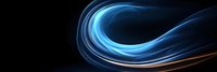Abstract blue and orange light waves flowing in dark space create dynamic motion effect with glowing curved lines and smooth energy streams.