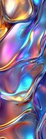 Flowing metallic liquid in vibrant blue, gold and purple creates dynamic waves and swirls on abstract background. Modern design for luxury packaging and tech concepts.