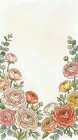 Watercolor floral border with pink, peach, and yellow ranunculus roses on a soft cream background, perfect for wedding invitations and cards.