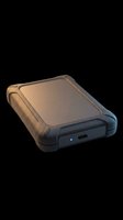 Rugged external hard drive with protective case isolated on transparent background, ready for clipart, print-on-demand products, t-shirt designs, stickers, and sublimation projects.