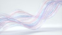 Flowing iridescent ribbons with holographic rainbow colors creating elegant waves on white background for modern design projects and digital art applications.