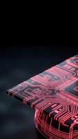 Neon pink circuit board pattern glowing on smartphone device against dark background, showcasing technology and digital innovation for tech industry marketing and electronics design projects.