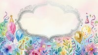 Watercolor floral frame with colorful flowers and decorative border on soft pink background for greeting cards, invitations and wedding stationery designs.