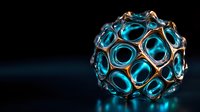 Futuristic metallic sphere with glowing turquoise elements forming geometric pattern on black background. Abstract technological concept for modern design projects.