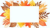 Autumn leaves frame with blank white card for seasonal messages, thanksgiving invitations, fall decorations and holiday greetings on light background.