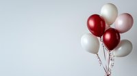 Elegant bunch of pearl white, burgundy red and blush pink helium balloons floating against light gray background, minimalist party decoration concept.