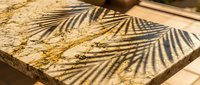 Tropical palm leaf shadows cast on textured stone surface, creating natural geometric patterns ideal for backgrounds and design projects.