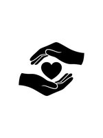 Two protective hands surrounding black heart symbol on white background isolated for care and love design concepts.