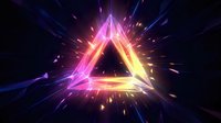Glowing neon triangle with energy burst and light rays on dark background for futuristic digital design projects.