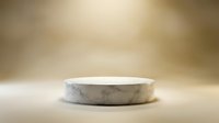Marble stone podium with round cylindrical shape on neutral beige background for product display and luxury branding purposes.