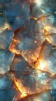 Abstract cracked glass texture with dramatic lighting, combining cool blue tones and warm golden glows emerging from the fractures, perfect for luxury backgrounds and modern design projects.
