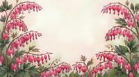 Bleeding heart flowers frame a soft pastel background, creating an elegant botanical border with copy space for cards and invitations.