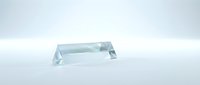 Clear crystal glass prism on white background for optical physics education, light refraction experiments and scientific demonstrations.