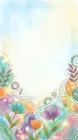 Watercolor floral border with gears and light bulbs in pastel tones, copy space for text, great for social media, cards, and posters.
