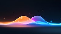 Abstract glowing waves in orange and blue colors with light particles floating on dark background create smooth flowing dynamic motion effect.