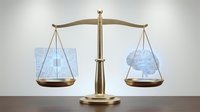 Golden scales of justice balancing ice cubes and water drops symbolizing fairness equilibrium and legal balance in professional law concept.