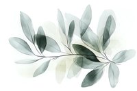 Delicate watercolor eucalyptus leaves in soft green tones with translucent overlapping effect, creating an elegant botanical composition for wedding stationery.