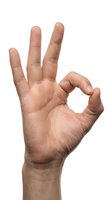 Male hand making OK gesture sign isolated on white background for approval, agreement and positive communication concepts.