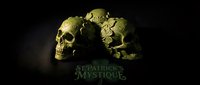 Group of golden skulls arranged together on dark background with green mystique text below, suitable for gothic, halloween, horror, and dark fantasy design projects.