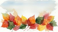 Watercolor autumn leaves in vibrant fall colors creating decorative border on white background. Seasonal foliage design for greeting cards and crafts.