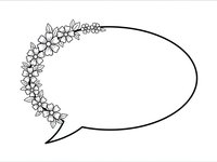 Floral speech bubble with hand-drawn flowers and leaves outline design for wedding invitations, greeting cards and decorative text frames.