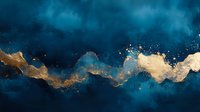 Abstract luxury dark blue and gold marble background with flowing metallic waves and splatter effect creates elegant design for wall art and decor.