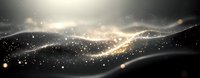 Abstract glowing waves with golden sparkles and light particles flowing on dark background, creating magical atmospheric effect for luxury designs.