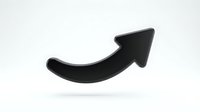 Black curved arrow pointing upward and right on white background, isolated symbol for business growth, progress, success, direction and movement concepts.