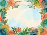Vintage floral frame with ornate botanical borders, decorative ribbon banner, and watercolor background. Isolated design element ready for invitations, greeting cards, posters, and social media graphics.