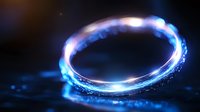 Glowing blue energy ring with magical light effects and sparkles floating in dark space, creating mystical atmosphere for fantasy and sci-fi designs.