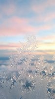 Frost-covered crystalline formations glistening in soft sunrise light with pastel sky backdrop, suitable for winter themes, seasonal designs, and nature backgrounds.