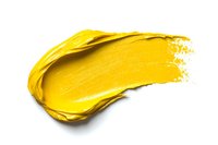 Yellow paint smear stroke isolated on white background, artistic texture showing thick brushstroke with glossy finish and dynamic movement.