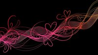 Elegant flowing pink and orange heart swirls on black background for romantic designs, wedding invitations, Valentine's Day decorations and love themes.