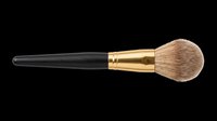 Makeup powder brush with fluffy bristles and gold ferrule, isolated on transparent background. Ready for beauty clipart, stickers, t-shirt design, and print on demand use.
