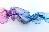 Ethereal flowing smoke waves in pink and blue gradient colors create dynamic abstract art composition on white background, ready for creative projects.