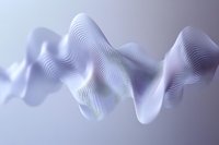 Abstract white wavy lines creating fluid motion effect against light background, conveying digital sound wave or modern technology concept.