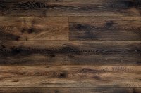 Dark brown wooden planks with natural grain texture and rustic finish, showing rich oak-like patterns in horizontal layout. Suitable for interior design backgrounds.