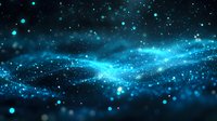 Magical blue particles floating in dark space with glowing bokeh effects and cosmic dust creating ethereal atmosphere for fantasy or science backgrounds.