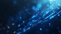 Glowing blue digital particles and light streaks flowing on dark background create dynamic technology concept for business and innovation designs.