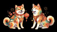 Shiba Inu dogs with ornate gold and red decorative patterns, isolated on transparent background, ready for t-shirt design, clipart, stickers, and print-on-demand products.